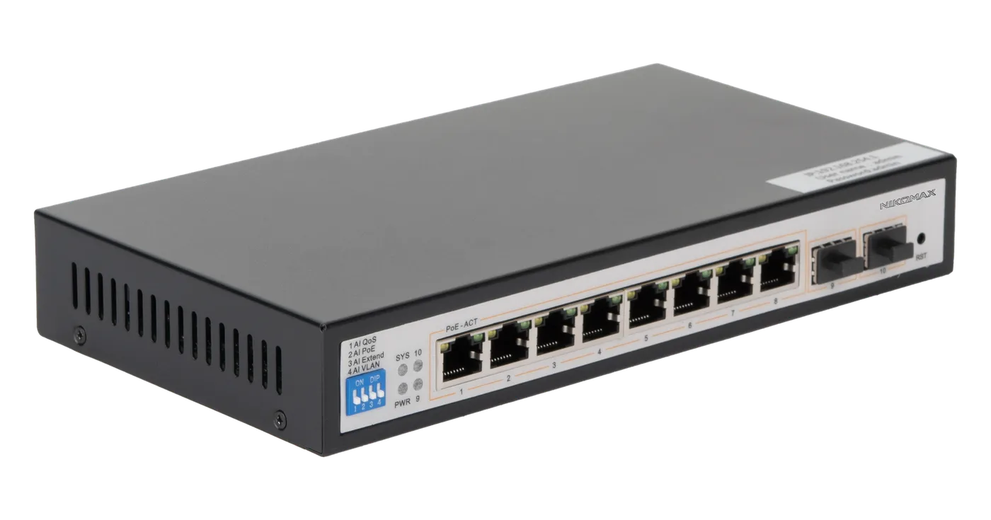 Коммутатор 8хPoE 10/100/1000 Мбит/с 2хSFP 1000 Мбит/с NIKOMAX — фото